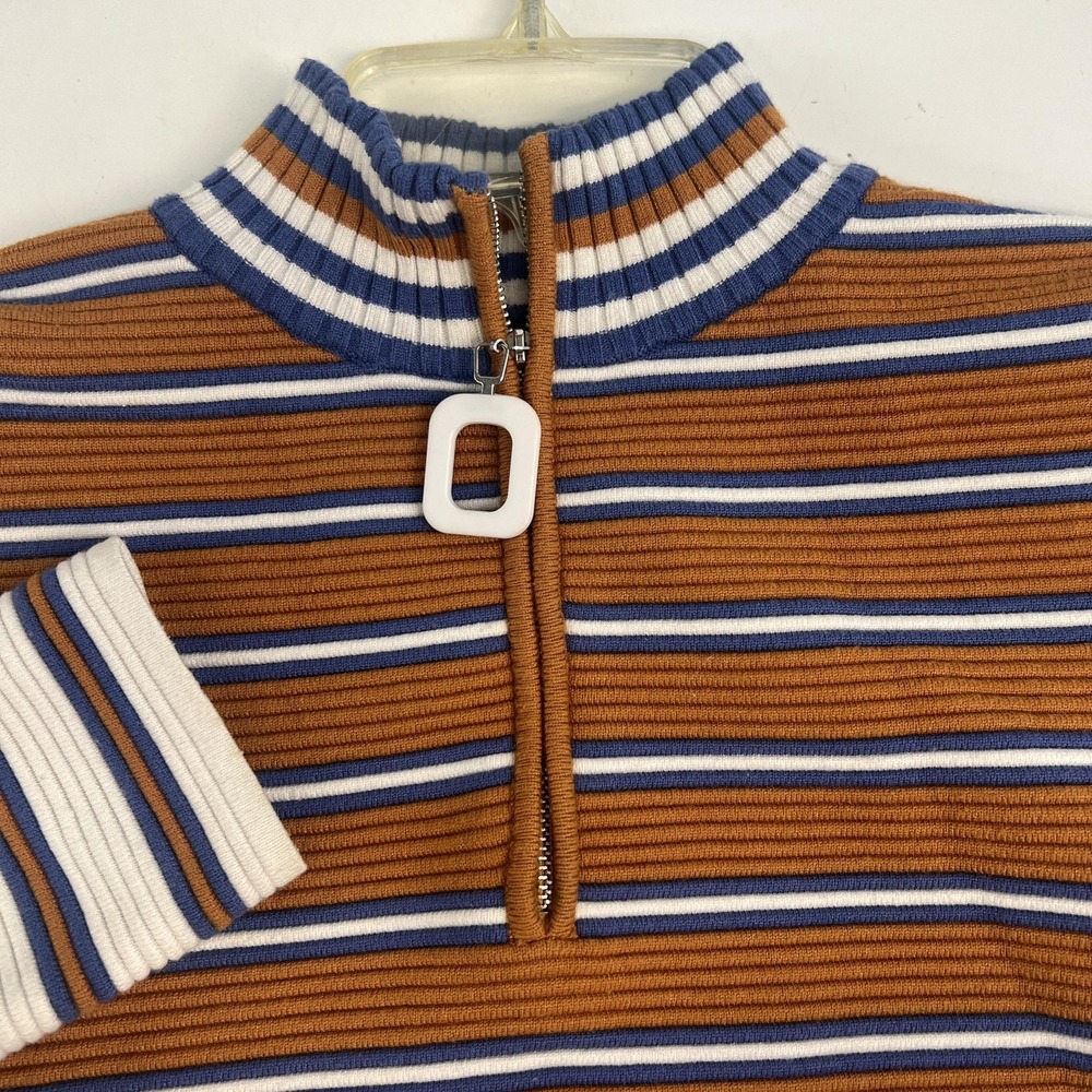 Callahan Sweater Womens Medium Brown White Stripe 1/4 Zip Mock Neck Pullover